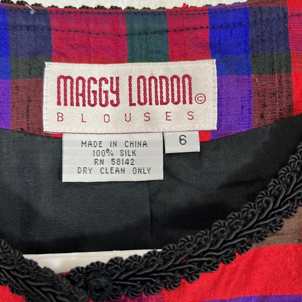 Maggy London Silk Plaid Blazer Jacket Y2K Vintage Size 6 - Picture 2 of 3